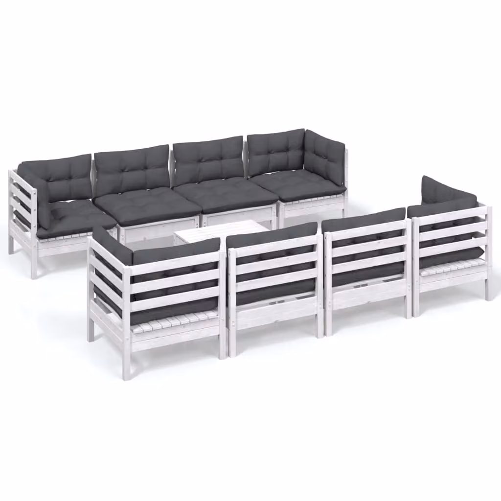 Set Salotto Giardino con Cuscini 9 pz in Legno Massello di Pino