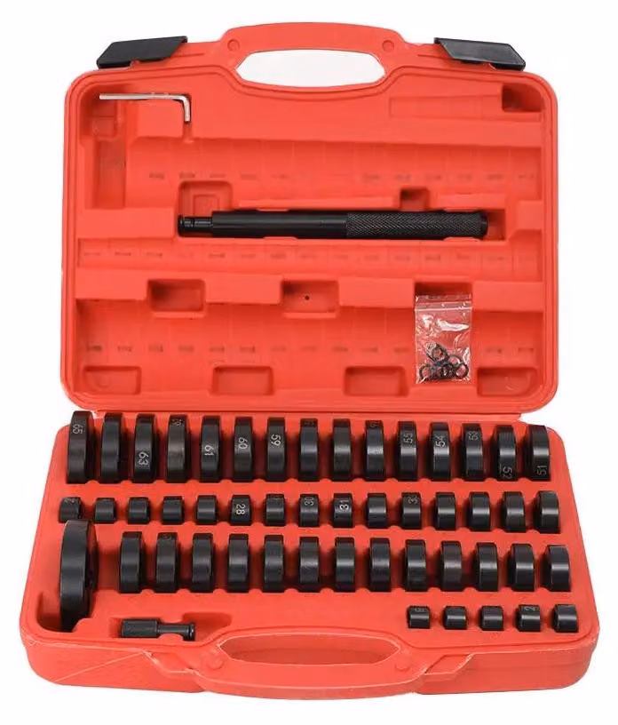Set di utensili per la manutenzione di cuscinetti (52 pezzi) – Montaggio/smontaggio di cuscinetti e guarnizioni a labbro – Mozzi ruota, alberi, trasmissioni – 18–65 mm