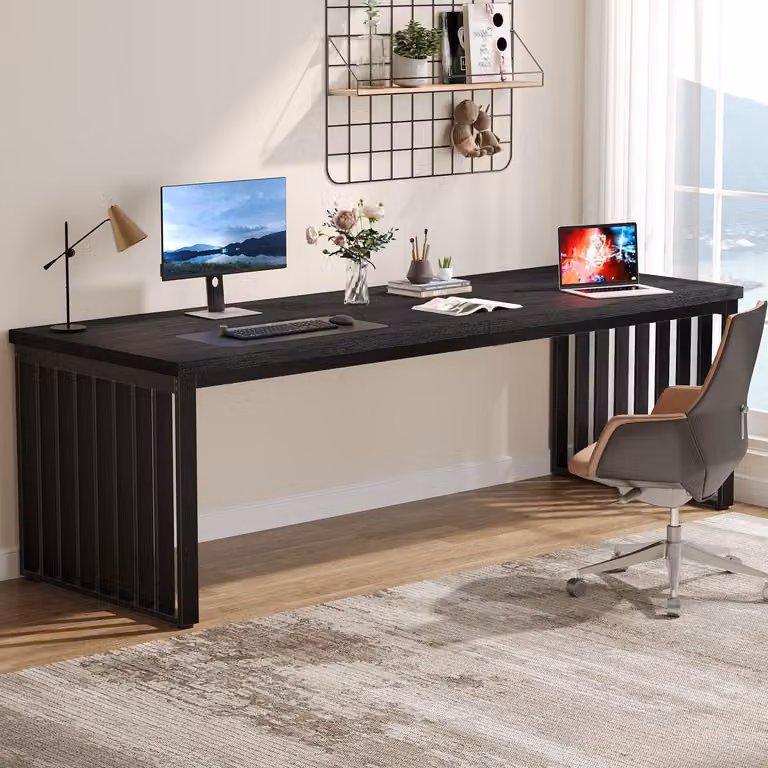 Scrivania da 180 cm, scrivania per computer con struttura in metallo, postazione di lavoro, ideale per l'ufficio domestico, colore nero