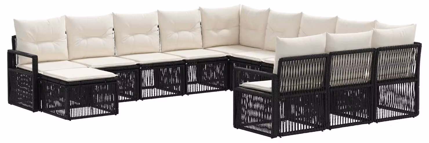Set di divani da giardino, 12 pezzi, in rattan sintetico nero