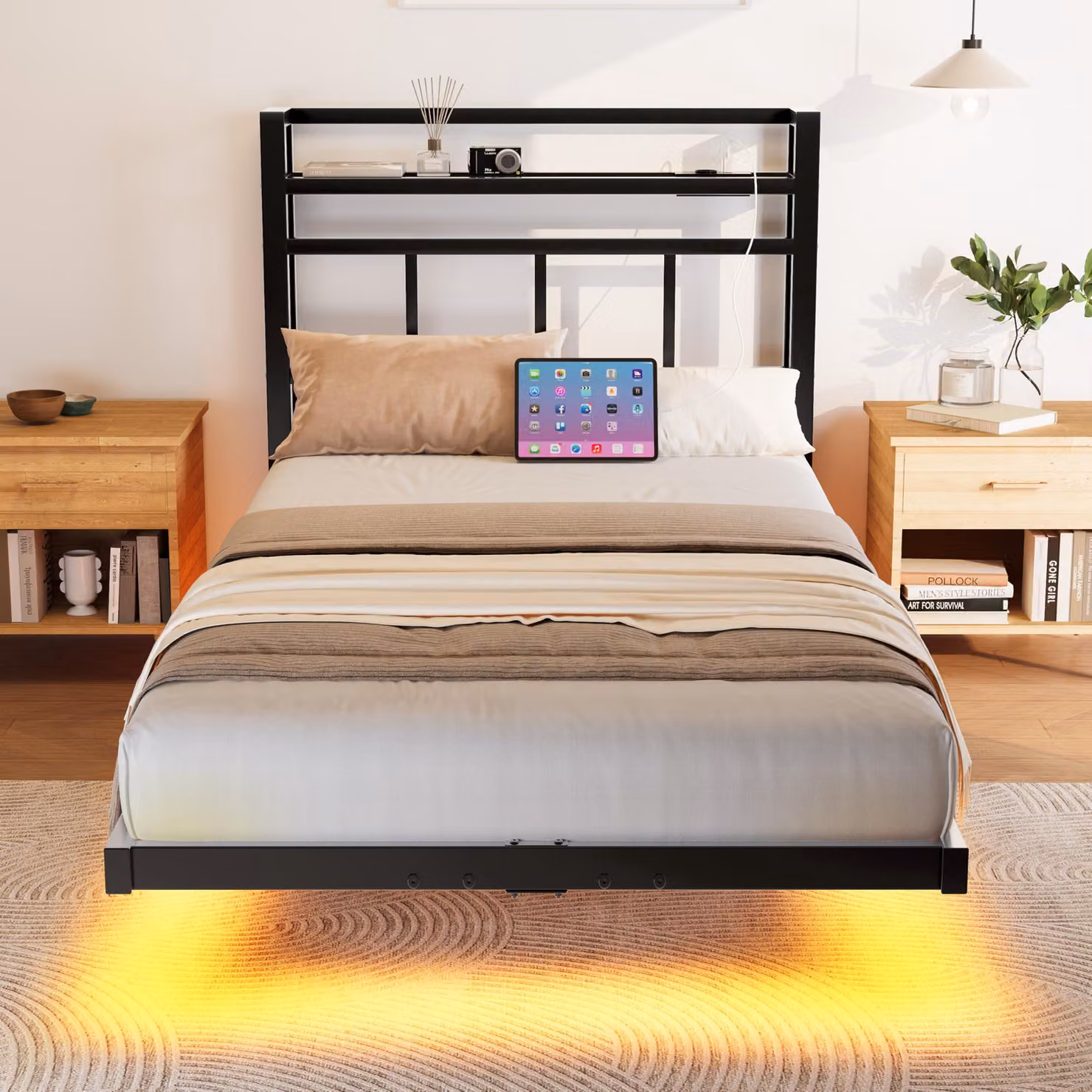 Struttura del letto galleggiante, dimensioni 90x200 cm, colore nero, peso 15,1 kg