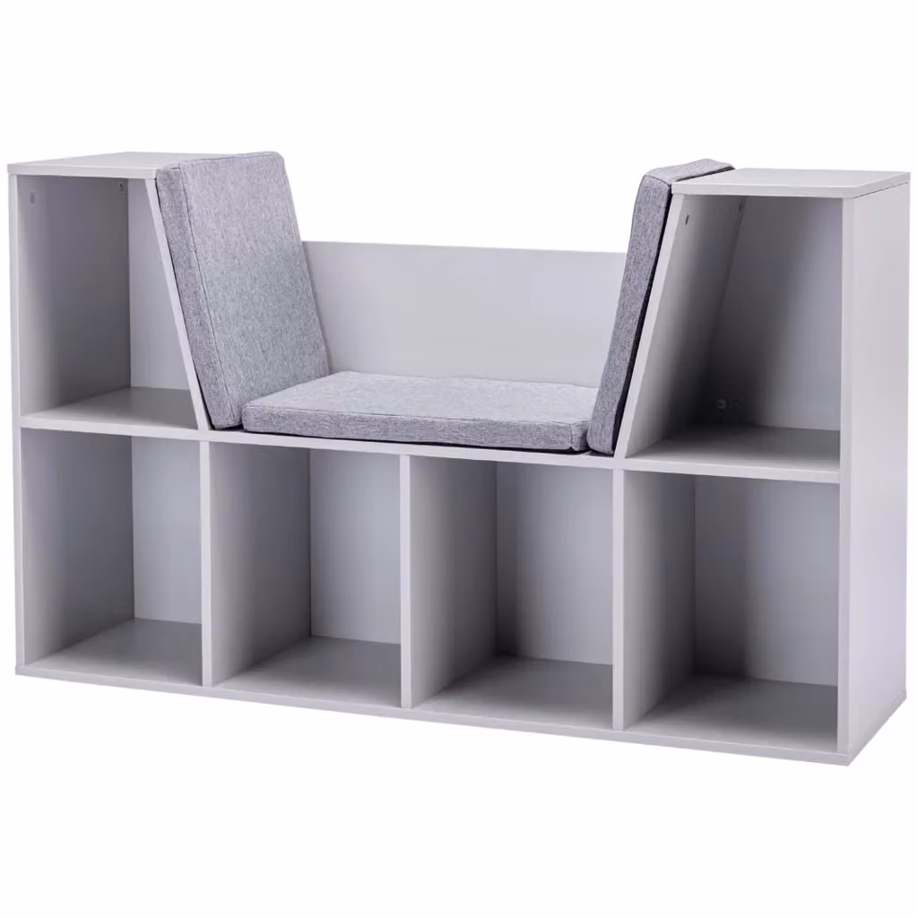 Scaffale Libreria con Panca per Bambini XYLO Bianco e Grigio L 103 cm x P 30 cm x H 62 cm – 2