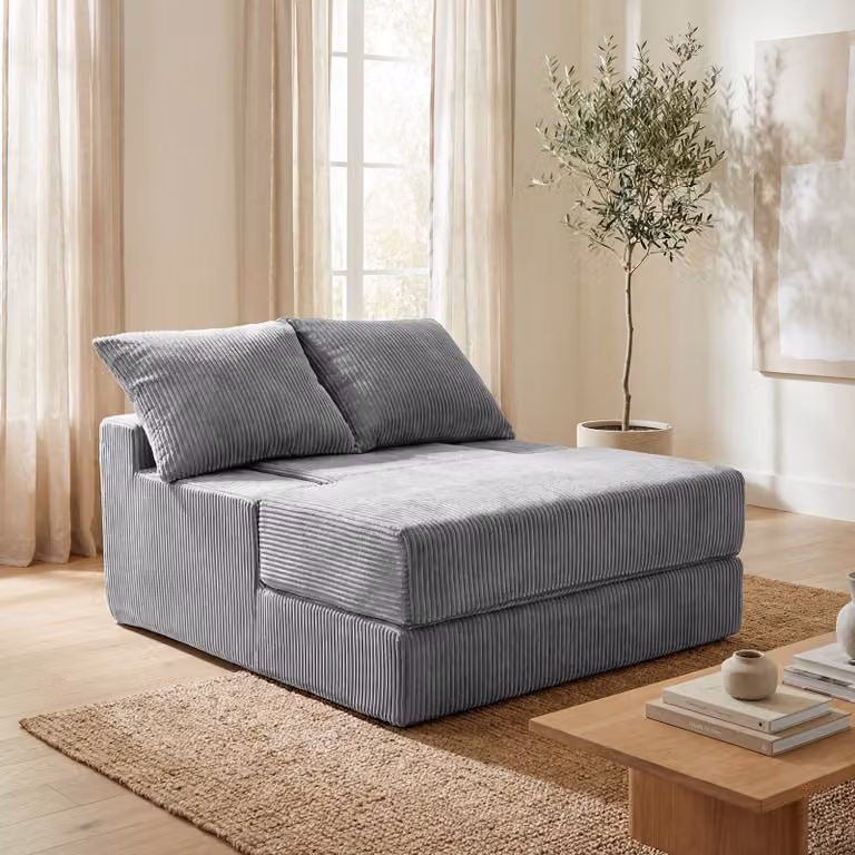 Divano letto trasformabile Costway con imbottitura in spugna, fodera rimovibile e lavabile, divanetto moderno con 2 cuscini e schienale salvaspazio, Grigio
