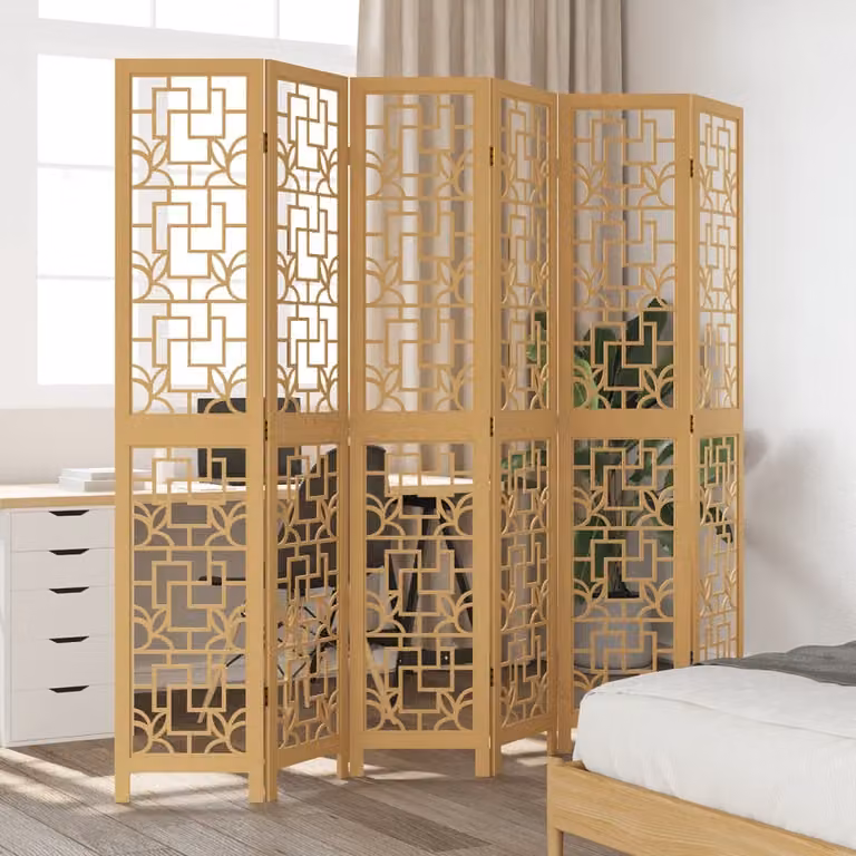 Divisorio Ambienti vidaXL con 6 Pannelli in Legno Massello di Paulownia Marrone, Design Moderno Geometrico, H: 215 cm, L: 200 cm
