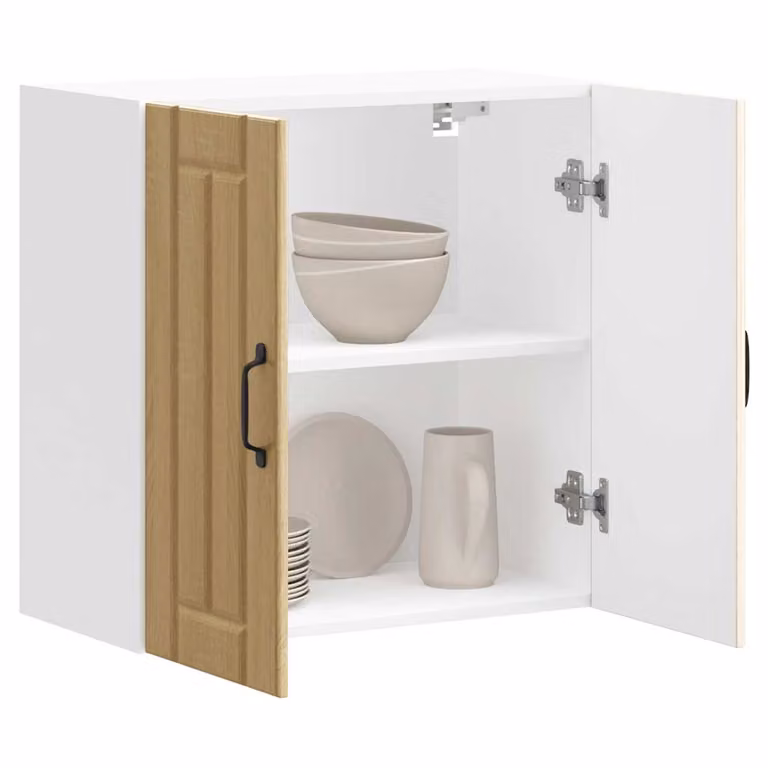Pensile da cucina moderno vidaXL Lucca con ante in vetro, bianco e marrone, L/P/H: 60 x 25 x 31 cm