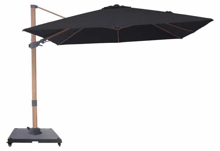 AXI Alina Ombrellone Decentrato Quadrato 300 x 300 cm, Effetto legno/Grigio, con Base | Per giardino/Terrazza con Struttura Verniciata a Polvere |