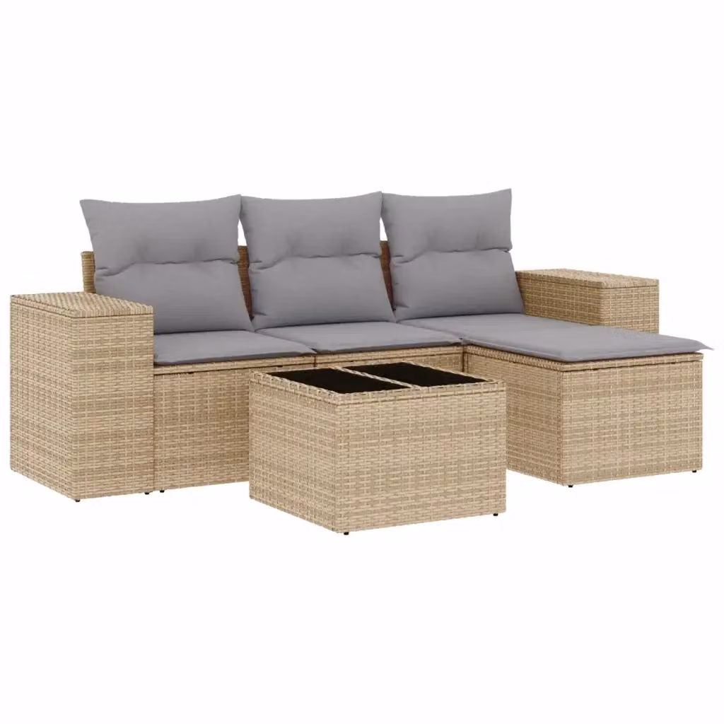 vidaXL Set Divano da Giardino a L in Polyrattan Beige con Cuscini e Tavolino da Esterno – 2