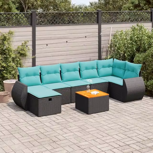 Set Divani da Giardino con Cuscini 8 pz Nero in Polyrattan 3325851