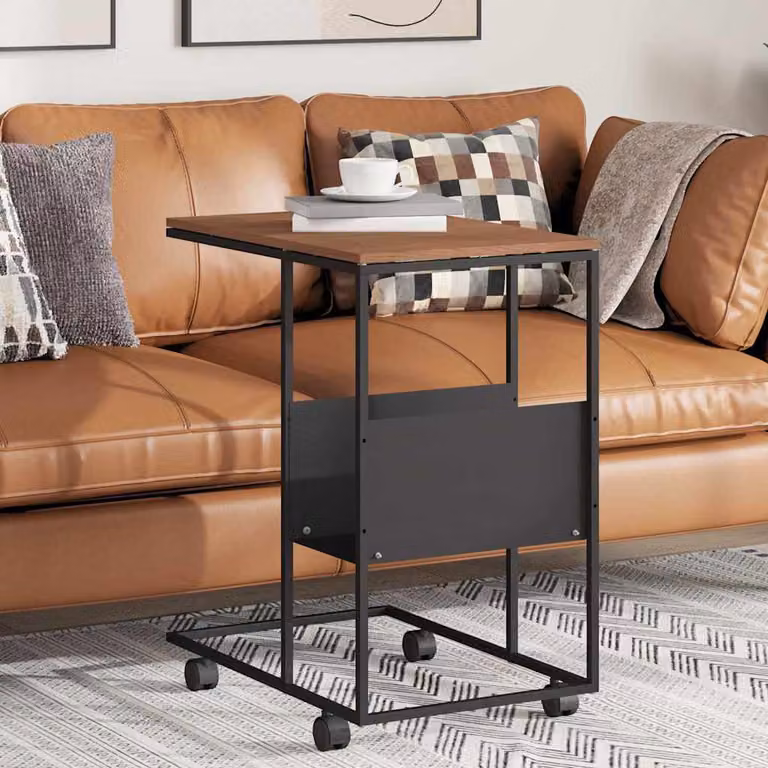 vidaXL Tavolino con Ruote Moderno in Legno e Metallo, Colore Nero e Marrone, L: 55 cm, P: 36 cm, H: 63,5 cm
