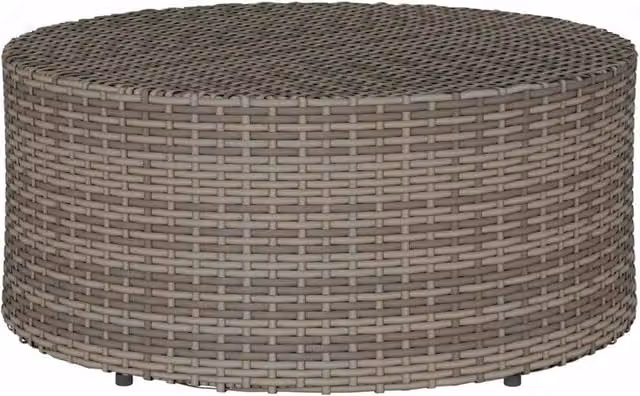 Tavolino da caffè rotondo in polyrattan grigio per esterno e soggiorno L: 68 cm, P: 30 cm, H: 30 cm