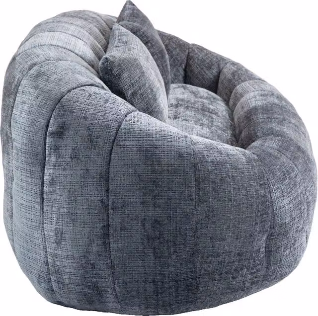 Poltrona Sacco Chicfurn con Schienale Alto e Braccioli, Divano da Pavimento in Ciniglia Grigio, L: 150 cm, P: 95 cm, H: 63 cm