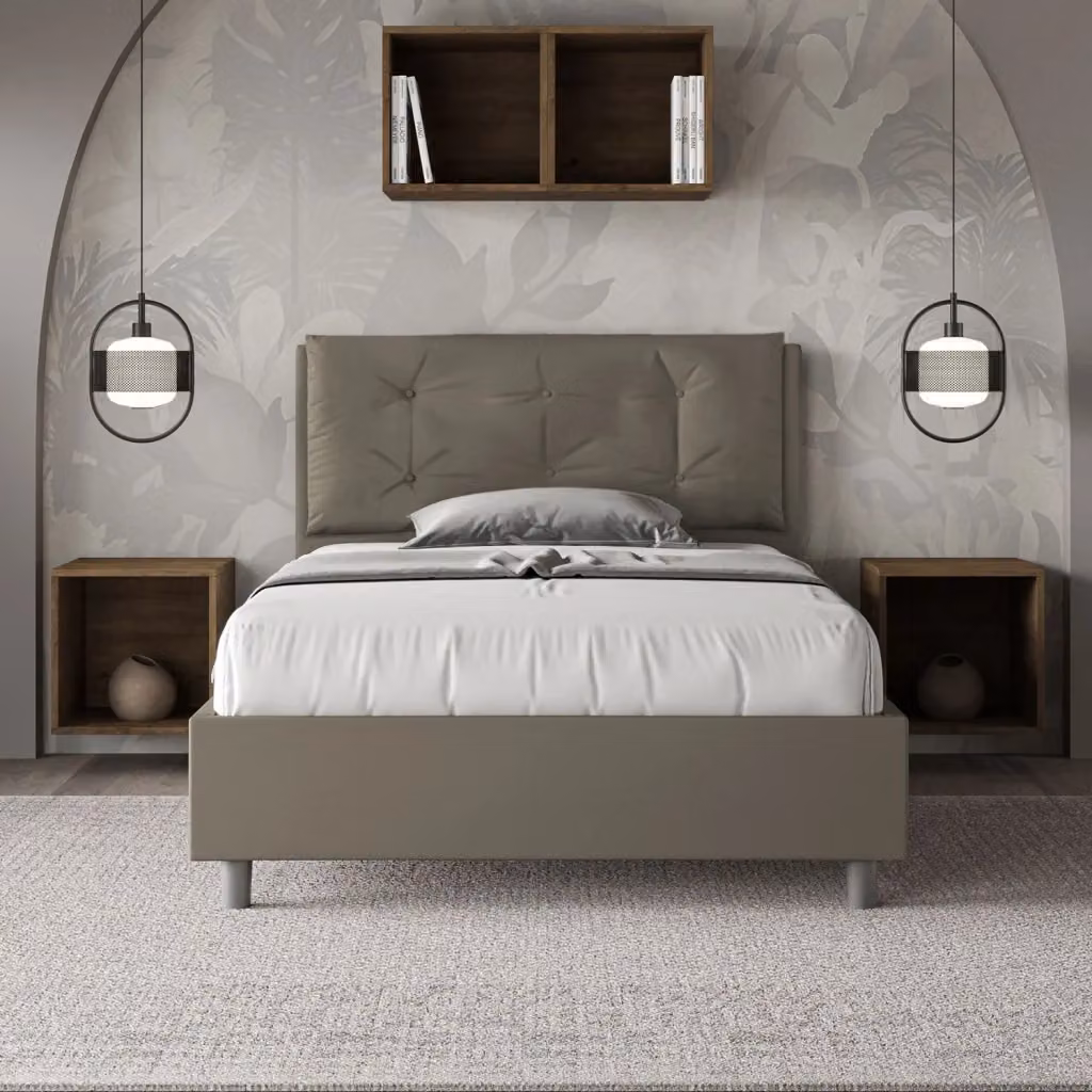 Letto Annalisa Large da 1 Piazza e Mezzo con Rete Imbottita in Similpelle Cappuccino L/P/H: 120 x 190 x 110 cm – 2