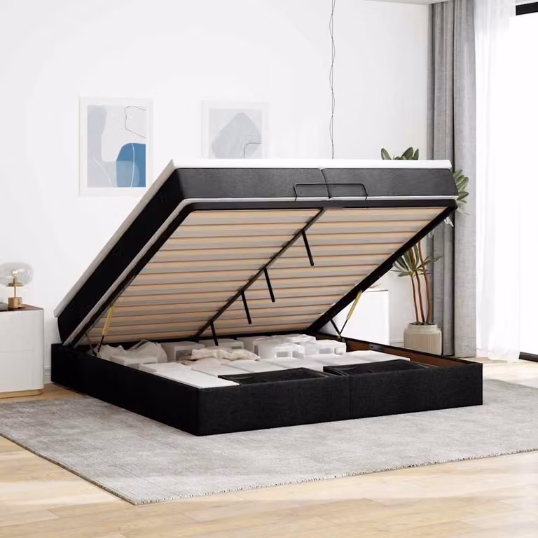 Struttura Letto con Contenitore a Sollevamento vidaXL in Tessuto Nero L 200 x P 200 x H 28 cm