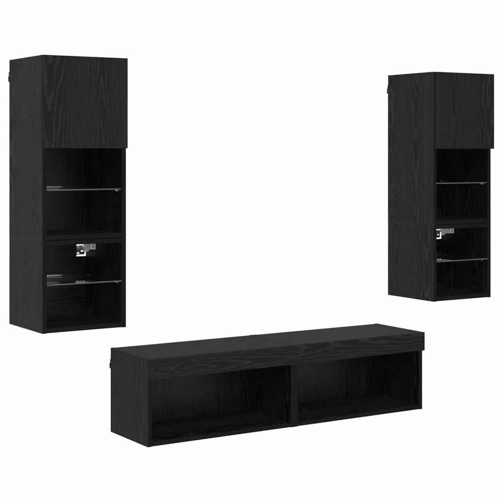 vidaXL Unità TV da parete moderna in 6 pezzi, Rovere e Nero, con illuminazione integrata e scomparti multimediali – 2