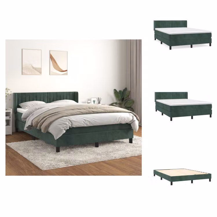 vidaXL Letto a molle con materasso verde scuro 140x200 cm in velluto - Letti e strutture letto