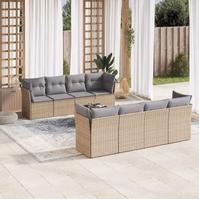 Set Divano da Giardino 9 pz con Cuscini Beige in Polyrattan 3217309