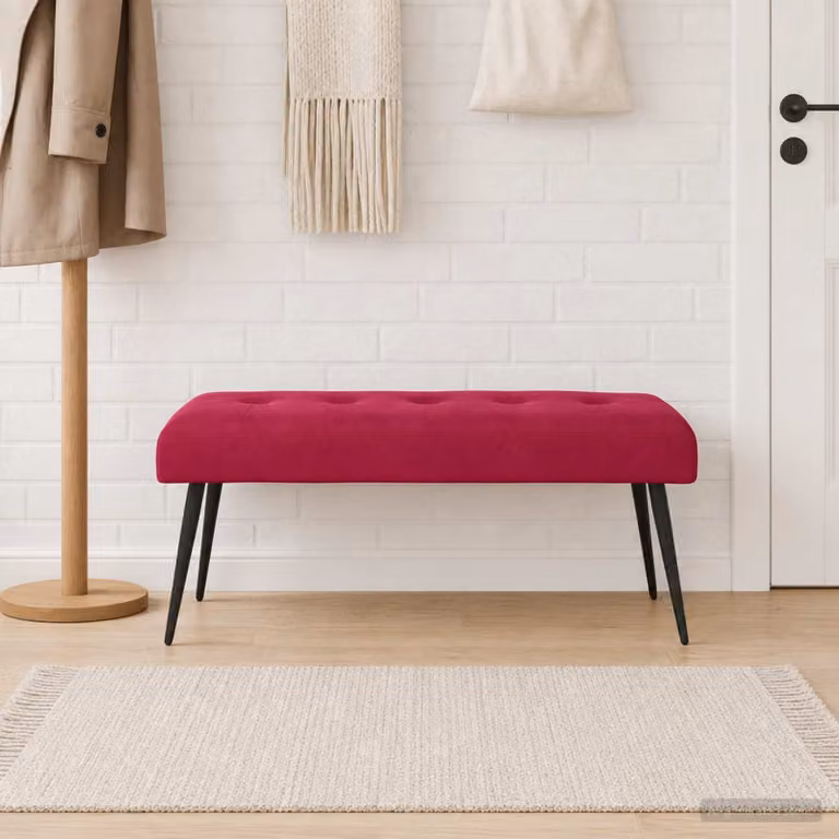 Panchina moderna vidaXL con bottoni imbottiti in velluto rosso, L: 110 cm, P: 40 cm, H: 46 cm