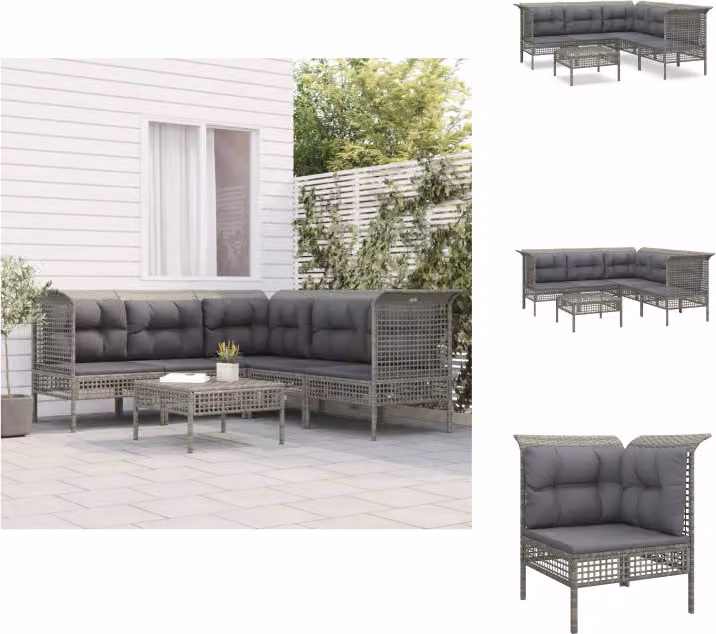 vidaXL set da salotto da giardino 6 pezzi con cuscini in poly rattan grigio - Set di mobili da giardino