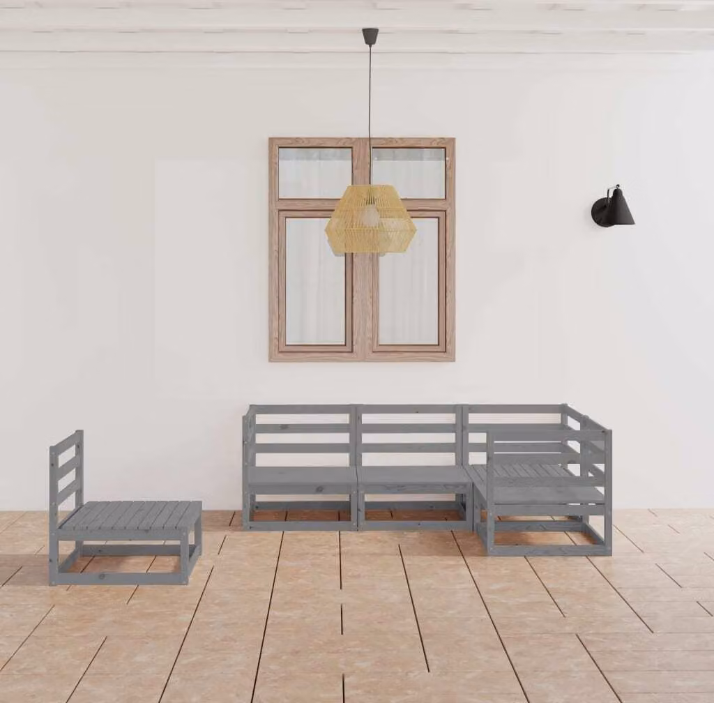 Maison Exclusive - Set Divani da Giardino 5 pz Grigio in Legno Massello di Pino
