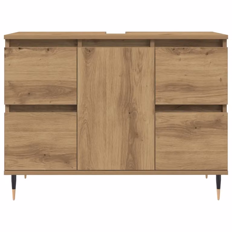 Mobiletto da bagno stile industriale HELLOSHOP26 in legno composito e metallo con ante e cassetti, finitura rovere marrone opaco, L: 80 cm, P: 33 cm, H: 60 cm