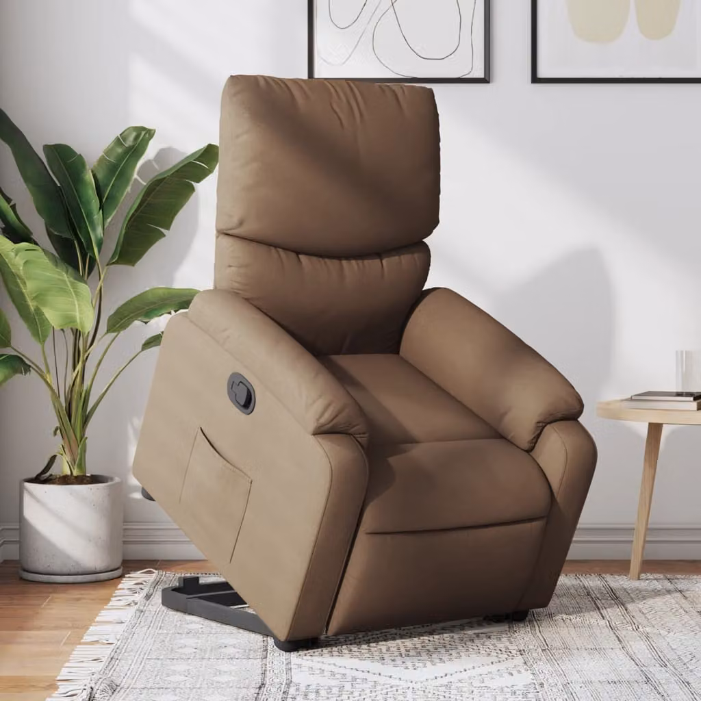 vidaXL Poltrona Alzapersona Reclinabile Marrone in Tessuto con Assistenza Elettrica per Anziani – 1