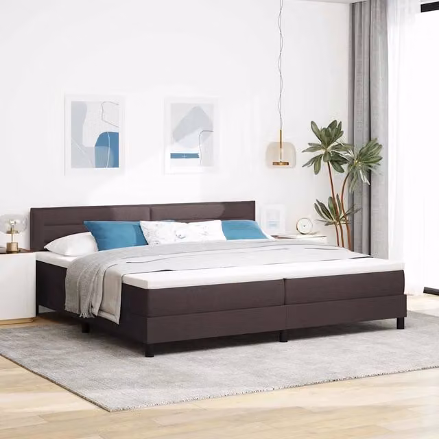 Letto a molle con testiera vidaXL in tessuto marrone con porta USB e illuminazione sottostante L/P/H: 200 x 200 x 203 cm – 1