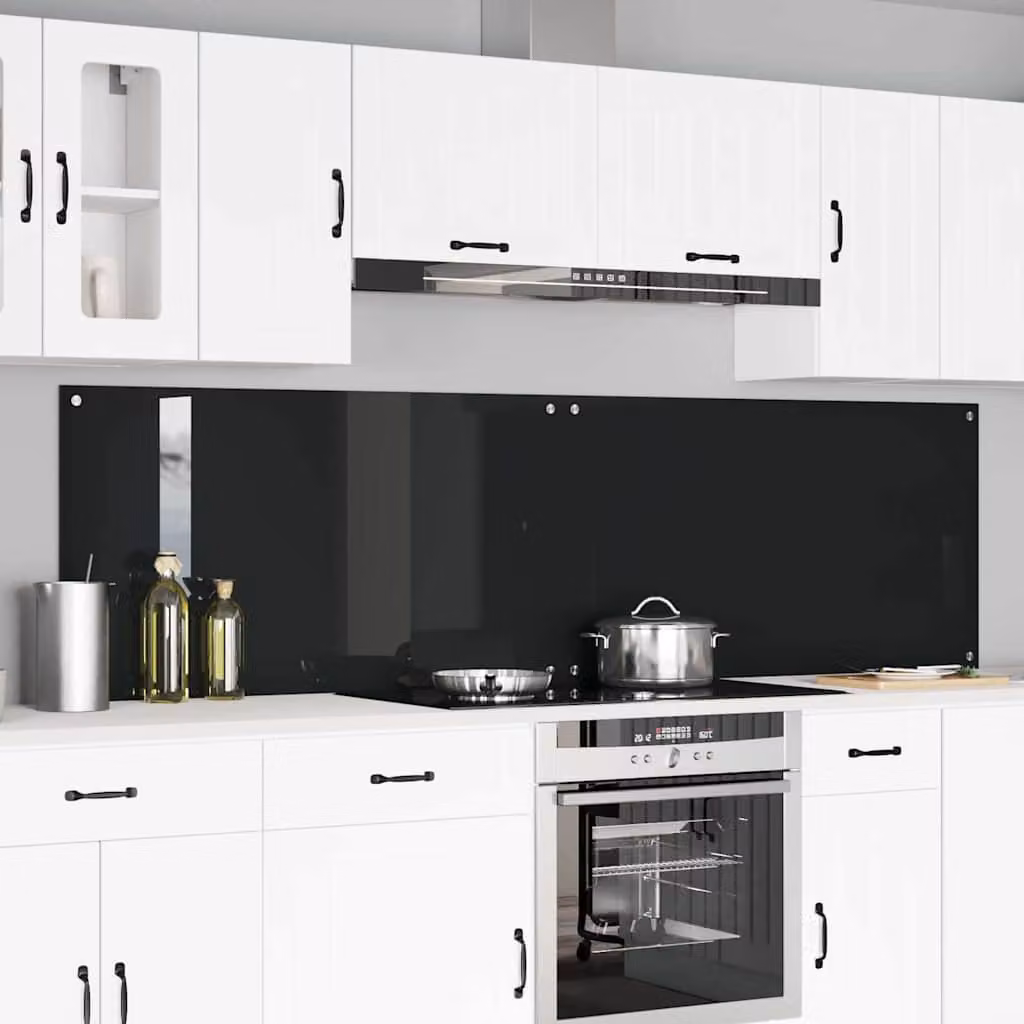 Set di 2 schienali da cucina vidaXL in vetro temperato nero, L: 110 cm, H: 60 cm