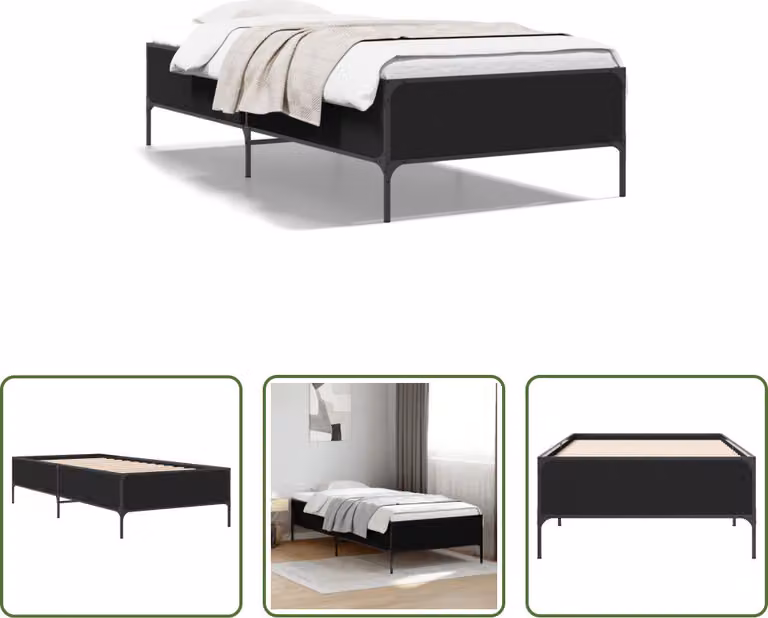 The Living Store Struttura letto nera 100x200 cm in legno e metallo