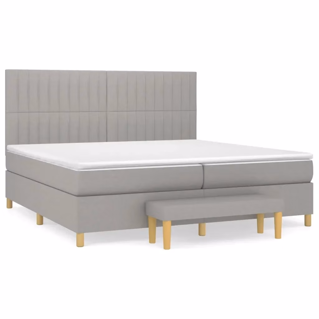 vidaXL Giroletto a Molle Ibrido con Materasso in Tessuto Grigio Chiaro e Bianco L/P/H: 200 x 200 x 128 cm – 2