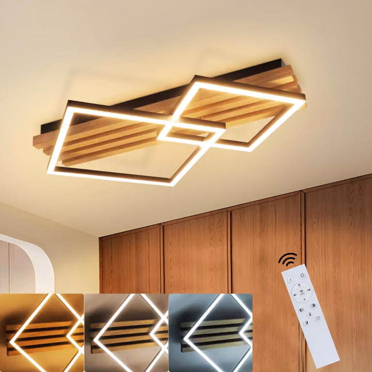 ZMH Lampada da soffitto a LED dimmerabile con telecomando in legno, 55 cm, lampada da camera da letto, lampade da soffitto angolari, design geometrico, 36 W, lampada da soggiorno