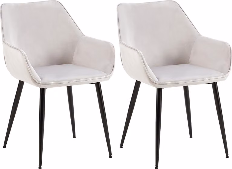 Set di 2 sedie da pranzo Vessa in velluto, color grigio chiaro