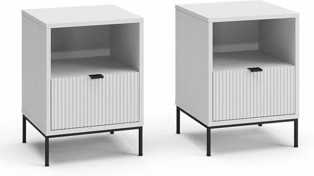 Set di 2 comodini Eliza Vicco bianchi moderni L: 38,1 cm, P: 40,0 cm, H: 55,0 cm – 1