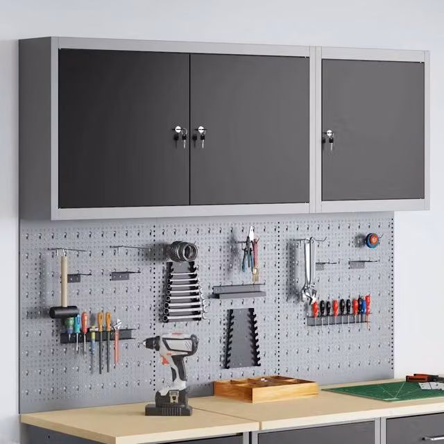 Set di 5 armadi per attrezzi vidaXL in acciaio nero con scaffale, montabili a parete e con serratura – 1