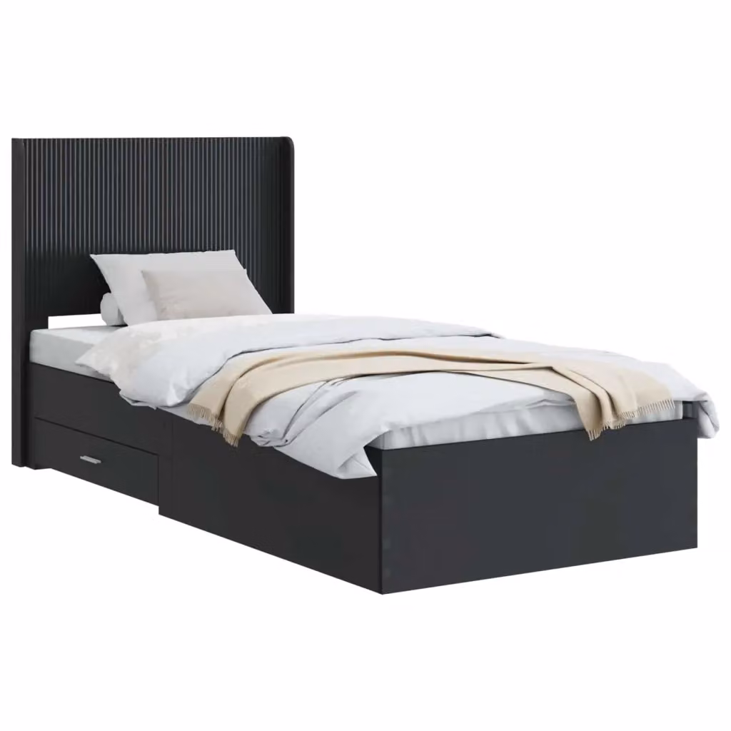 Letto moderno con contenitore e testata vidaXL in legno nero L: 140 cm, P: 193 cm, H: 82 cm – 2