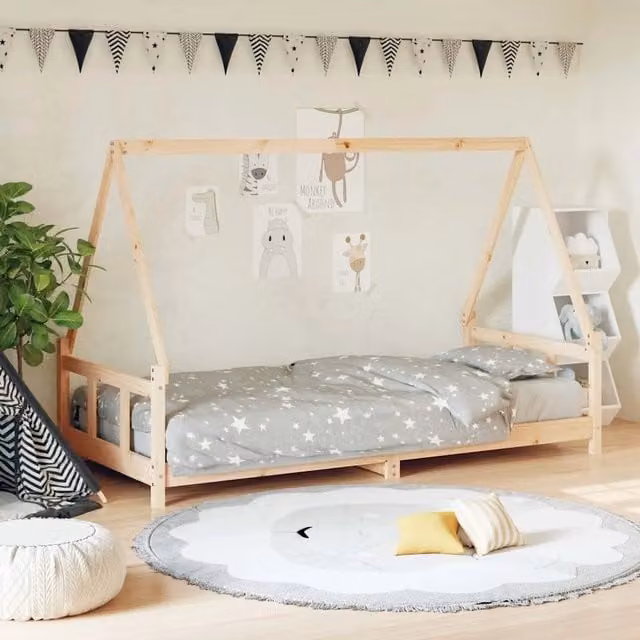 Giroletto per bambini vidaXL in legno massello di pino rustico non trattato L/P/H: 205.5 x 90 x 150 cm