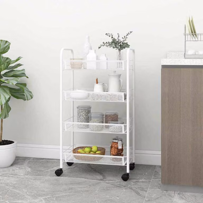 Carrello da cucina vidaXL con 4 ripiani in metallo bianco, L 46 cm x P 26 cm x H 64 cm
