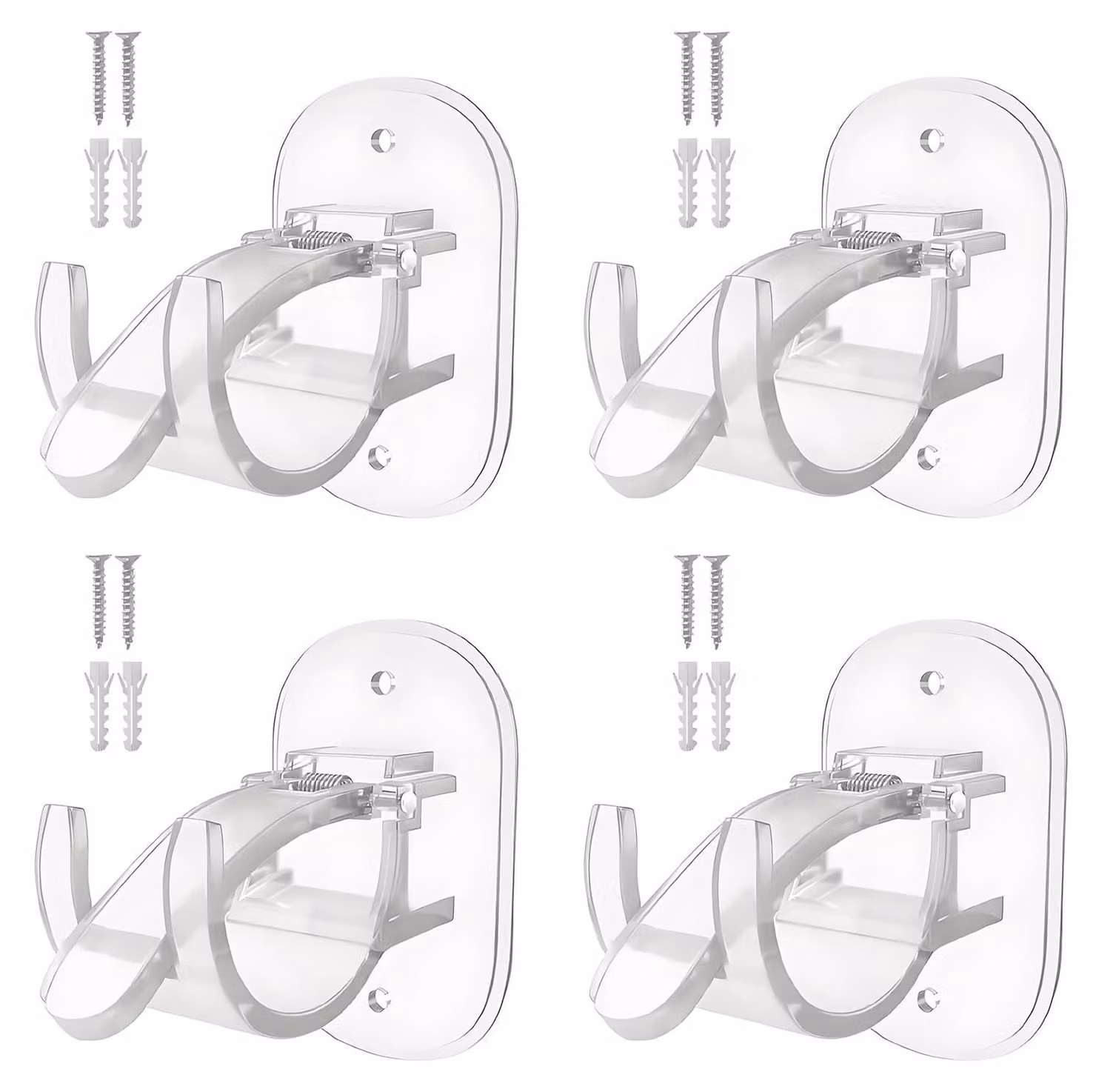 Set di 4 ganci adesivi trasparenti per tende, senza necessità di foratura, adatti per tende con diametro massimo di 4 cm