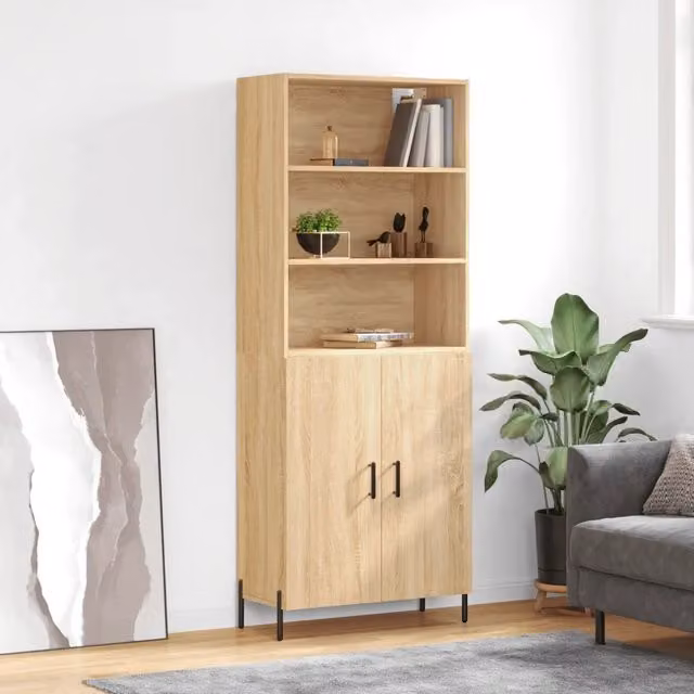 Credenza Buffet Armadio da Cucina Design Mania in Legno e Metallo Marrone L/P/H: 69,5 x 34 x 180 cm