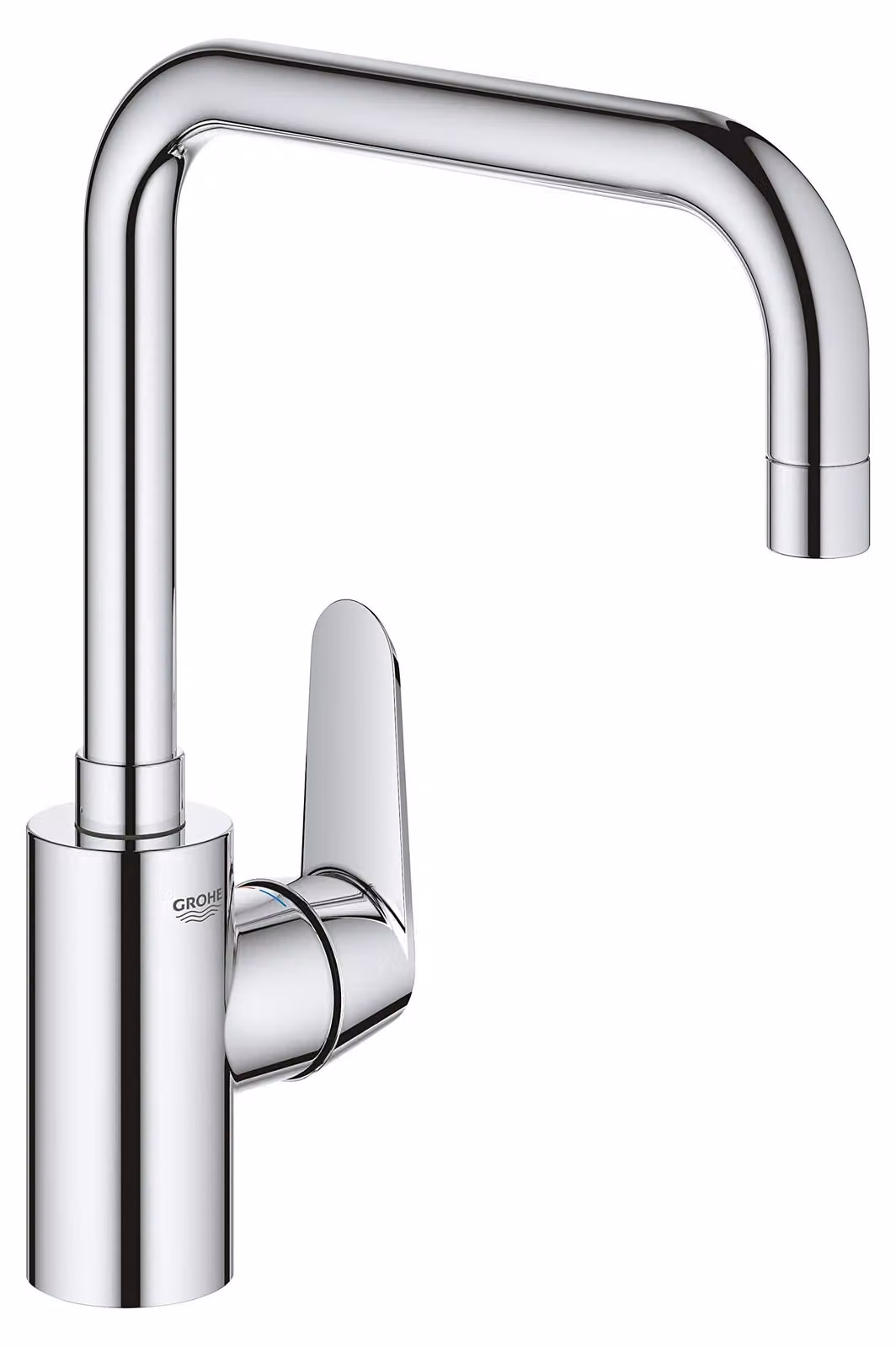 Rubinetto da cucina con ampio beccuccio girevole, cromato, monoblocco, in ottone