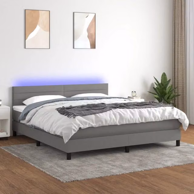 Letto Ibrido con Materasso e Illuminazione LED vidaXL in Tessuto Grigio L: 180 cm, P: 200 cm, H: 203 cm