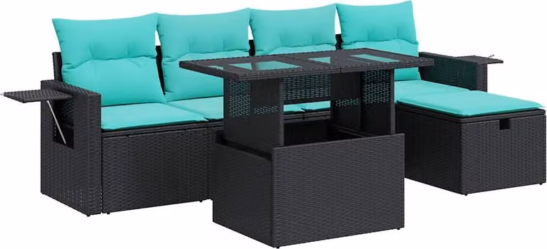 Set Divano da Giardino 6pz con Cuscini Grigio Polyrattan Acacia