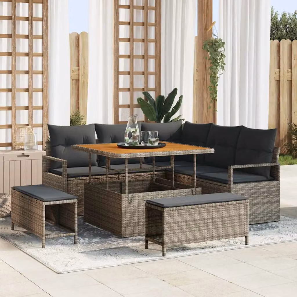 vidaXL Set Divano da Giardino Moderno a L con 8 Pezzi e Cuscini Grigio – 1