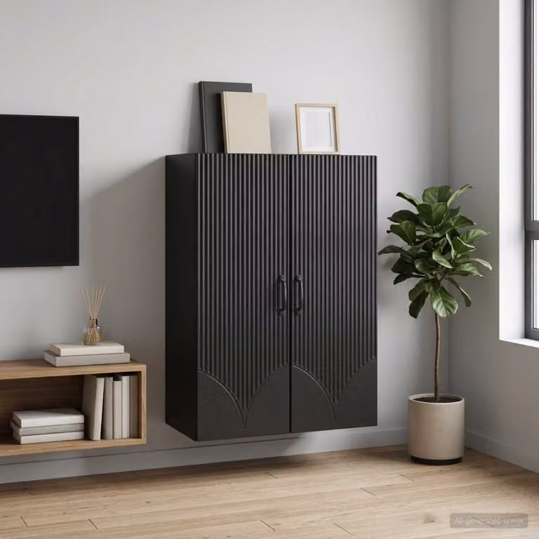 Mobiletto a muro vidaXL nero con ante a battente e ripiani interni, L: 66 cm, P: 34,5 cm, H: 90 cm