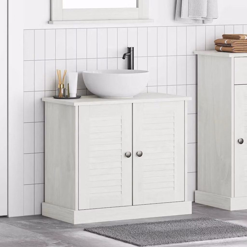 Armadio sottolavello vidaXL VIGO bianco e bianco antico con ripiani interni in legno per bagno