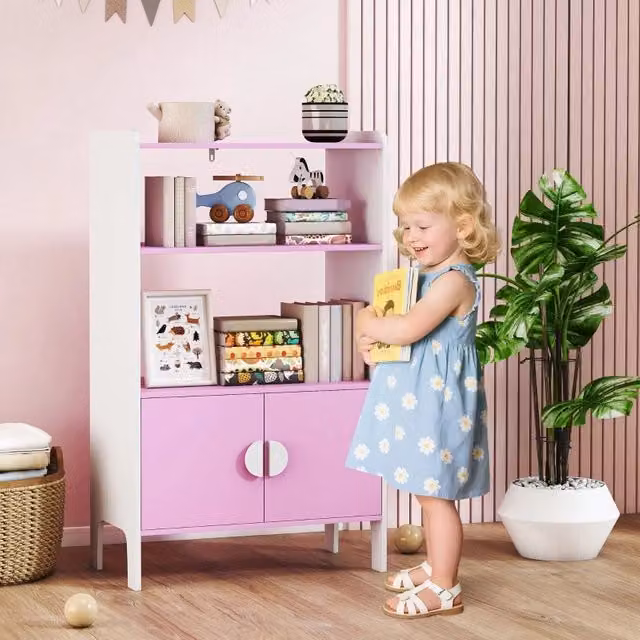 Libreria per bambini REDOM rosa con ripiani e armadietti L/P/H: 60 x 35 x 100 cm