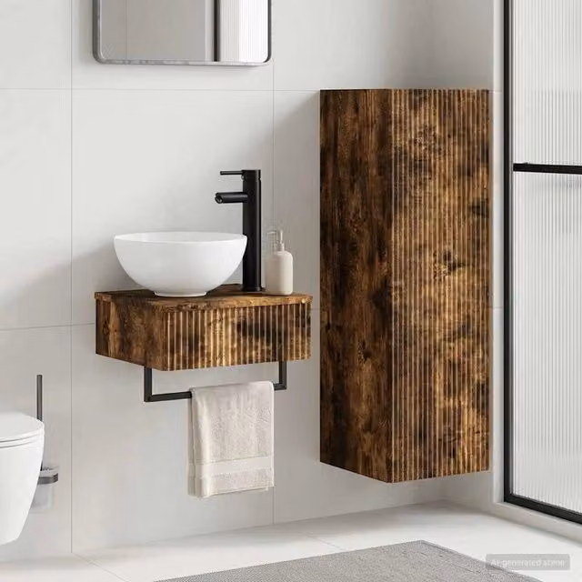 Set di mobili per il bagno 2 pz Rovere Fumo 33 x 34,5 x 100 cm 3406098