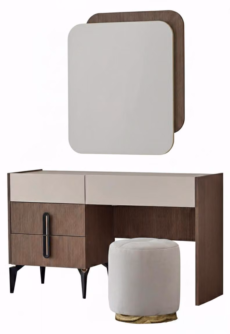 Comò da trucco color beige, esclusivo comò da donna, tavolino da toeletta in legno
