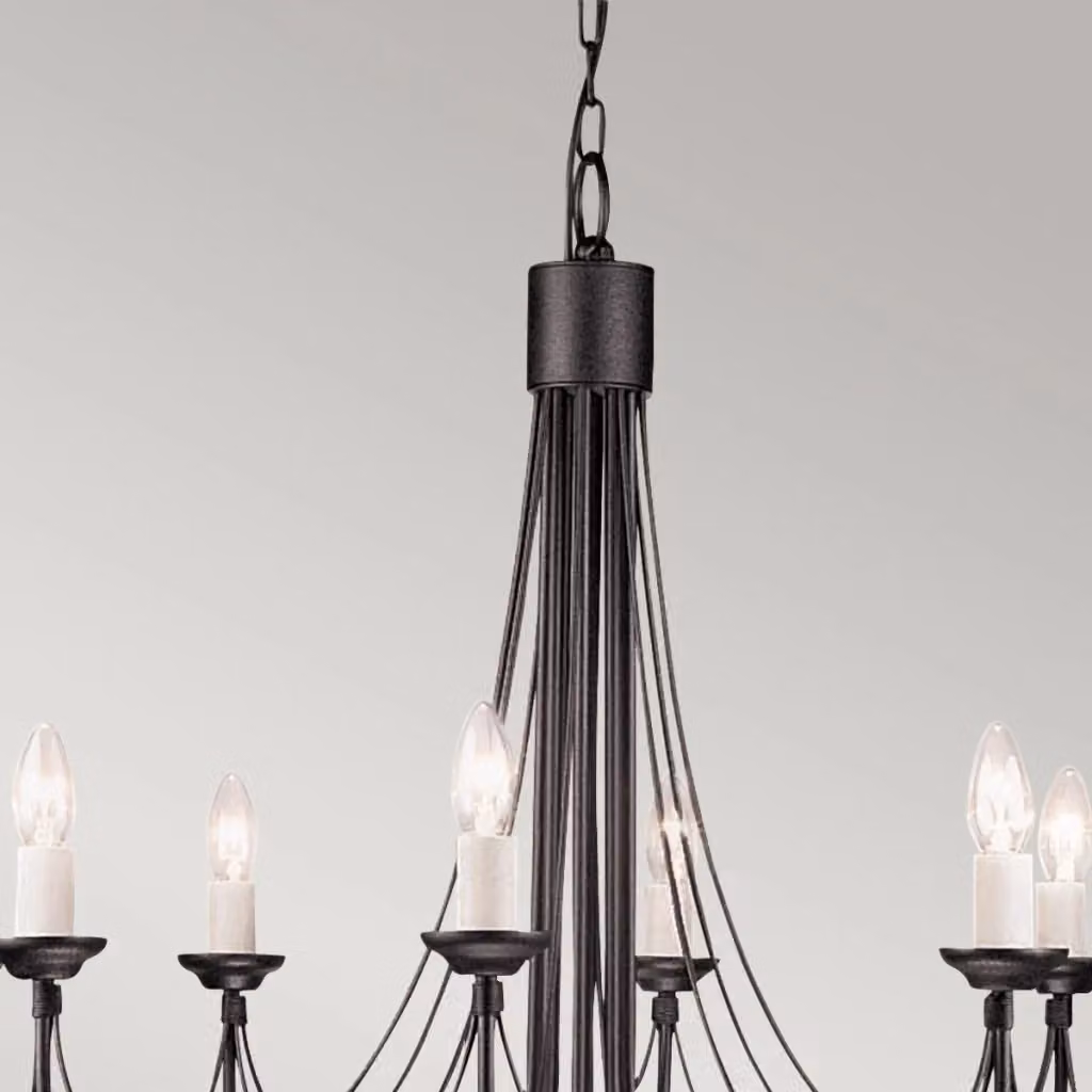 Lampadario gotico Carisbrooke Elstead in metallo nero con 8 lampadine E14 – 2