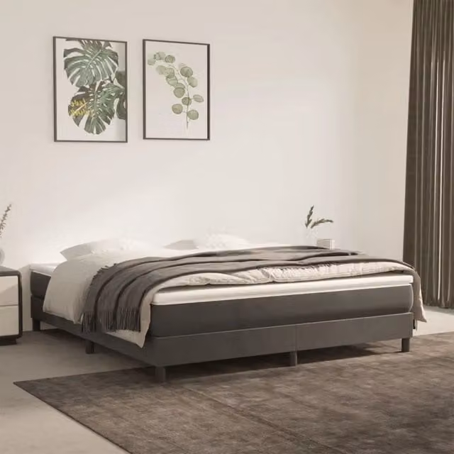 Letto Ibrido con Giroletto a Molle e Materasso vidaXL in Velluto Grigio e Bianco L/P/H: 160 x 200 x 25 cm