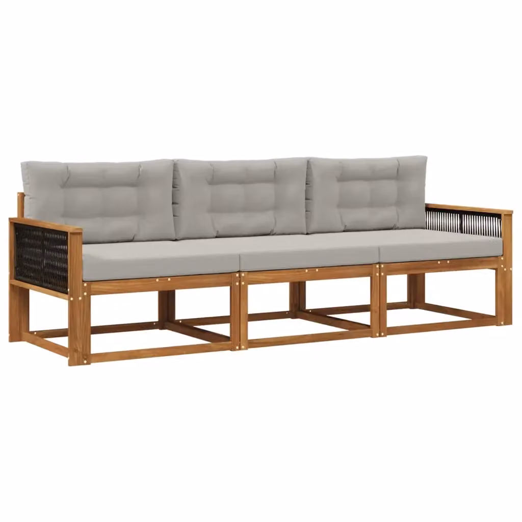 Set di divani da esterno 3 pezzi vidaXL in legno di acacia con cuscini, marrone e grigio – 2